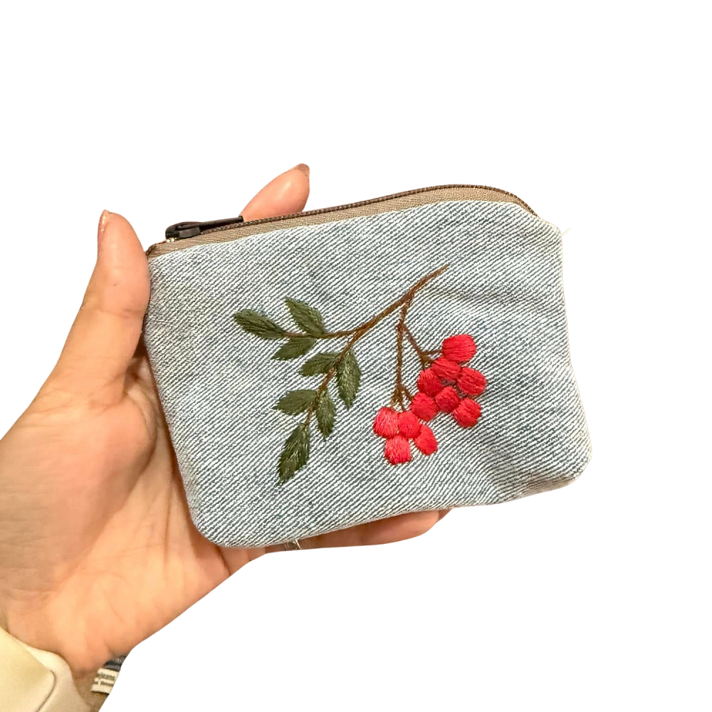 Handmade Upcycled Denim Small Embroidered Wallet 2