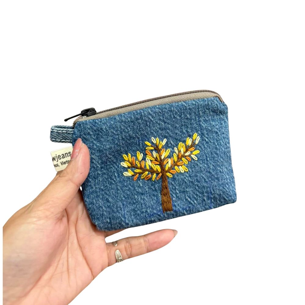 Handmade Upcycled Denim Small Embroidered Wallet 2