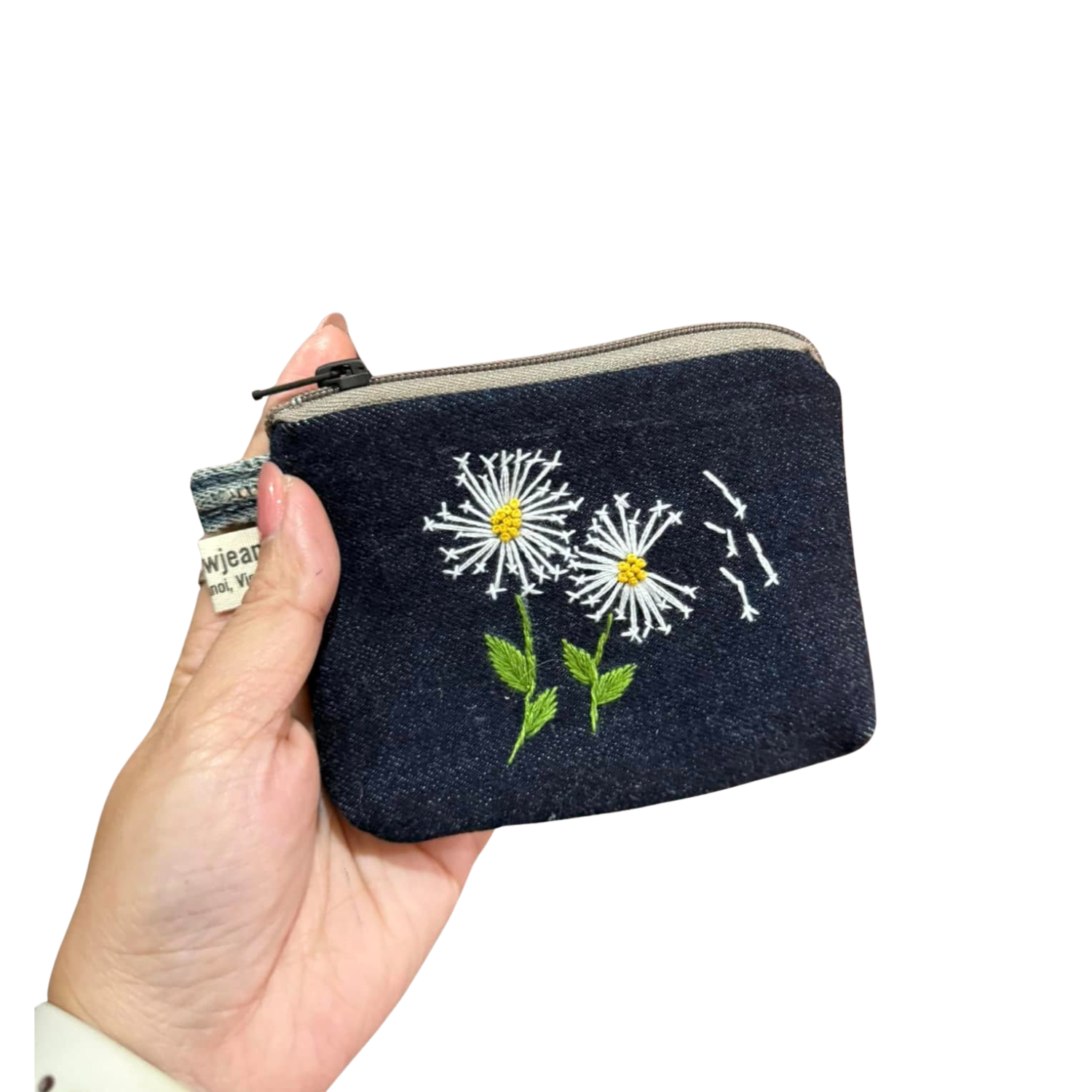 Handmade Upcycled Denim Small Embroidered Wallet 2