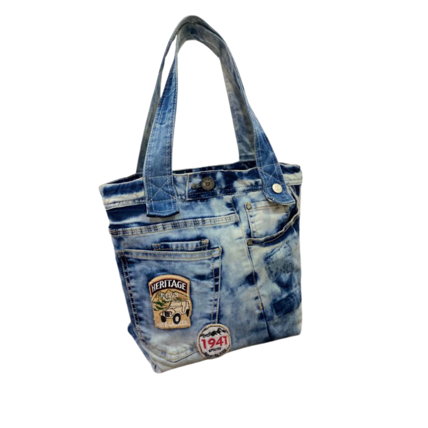 Handmade Upcycled Denim Wide Bottom Handbag