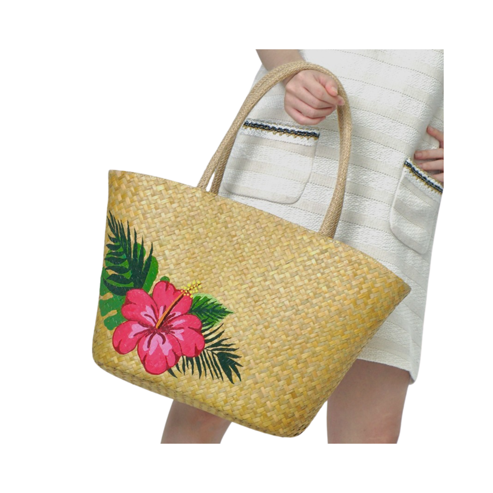 Hibiscus Patterned Sedge Handbag