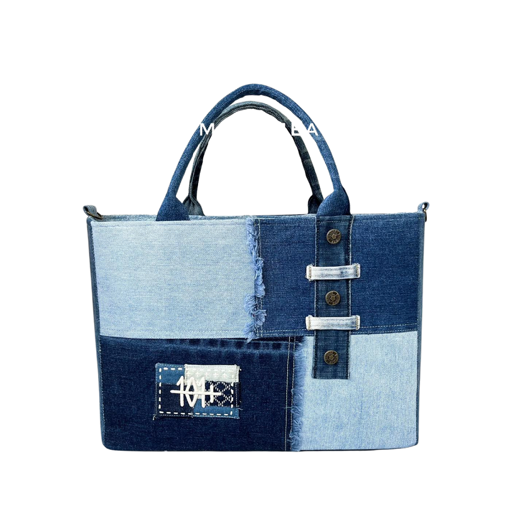 Handmade Upcycled Denim Laptop Tote Bag