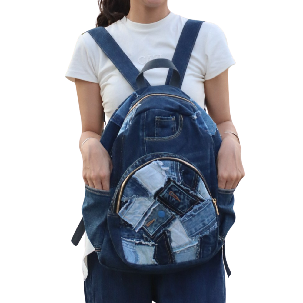 Handmade Upcycled Denim Large Backpack
