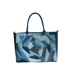 Handmade Upcycled Denim  Large Fashion Tote Bag 2