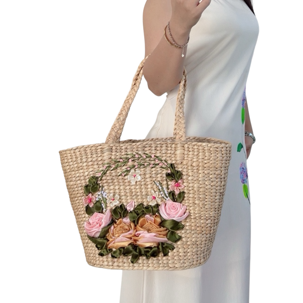 Large Two Strap Water Hyacinth Bag 1