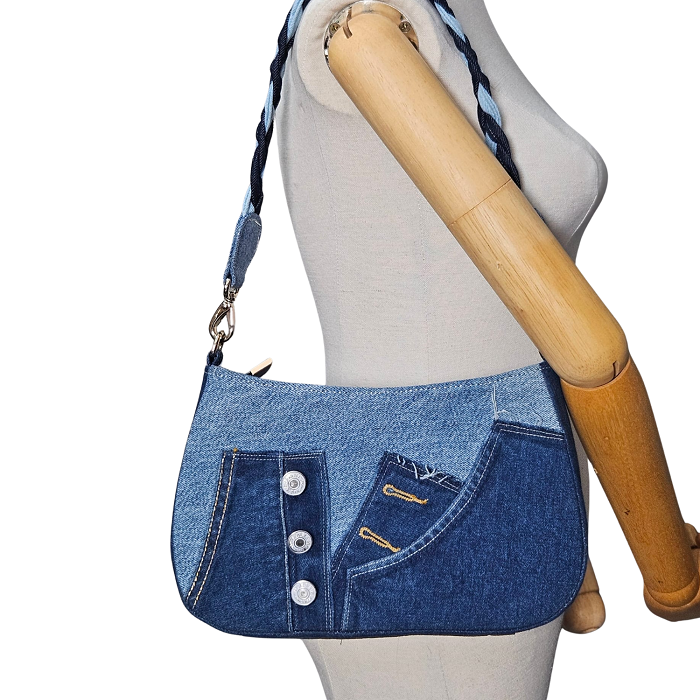 Handmade Upcycled Denim Large Size Armpit Bag