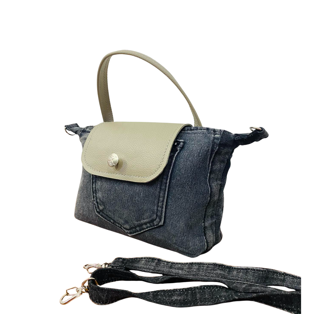 Handmade Upcycled Denim Leather  Flap Crossbody Bag
