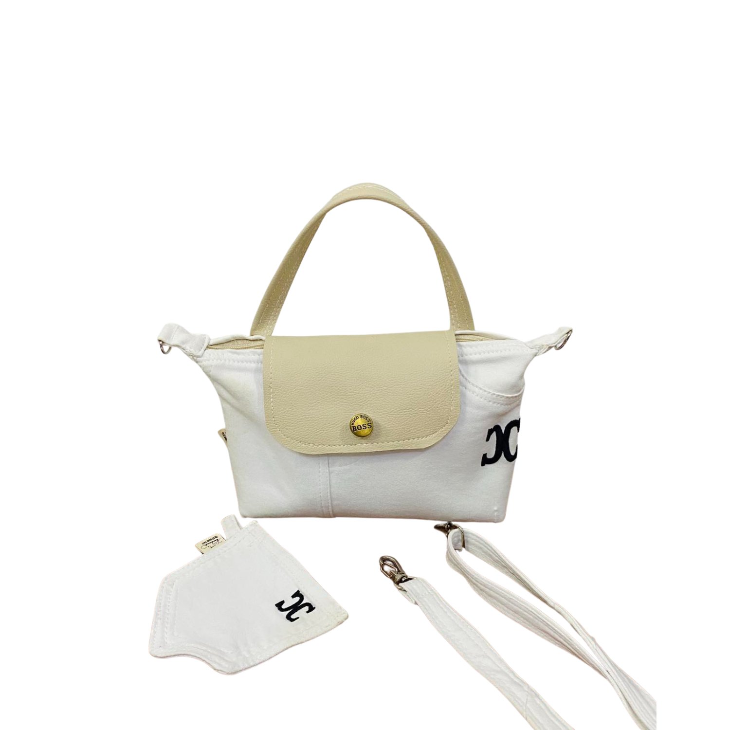 Handmade Upcycled Denim Leather  Flap Crossbody Bag