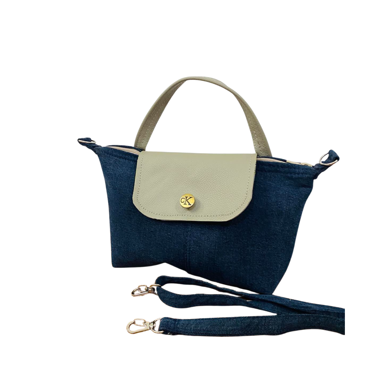 Handmade Upcycled Denim Leather  Flap Crossbody Bag