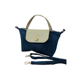 Handmade Upcycled Denim Leather  Flap Crossbody Bag