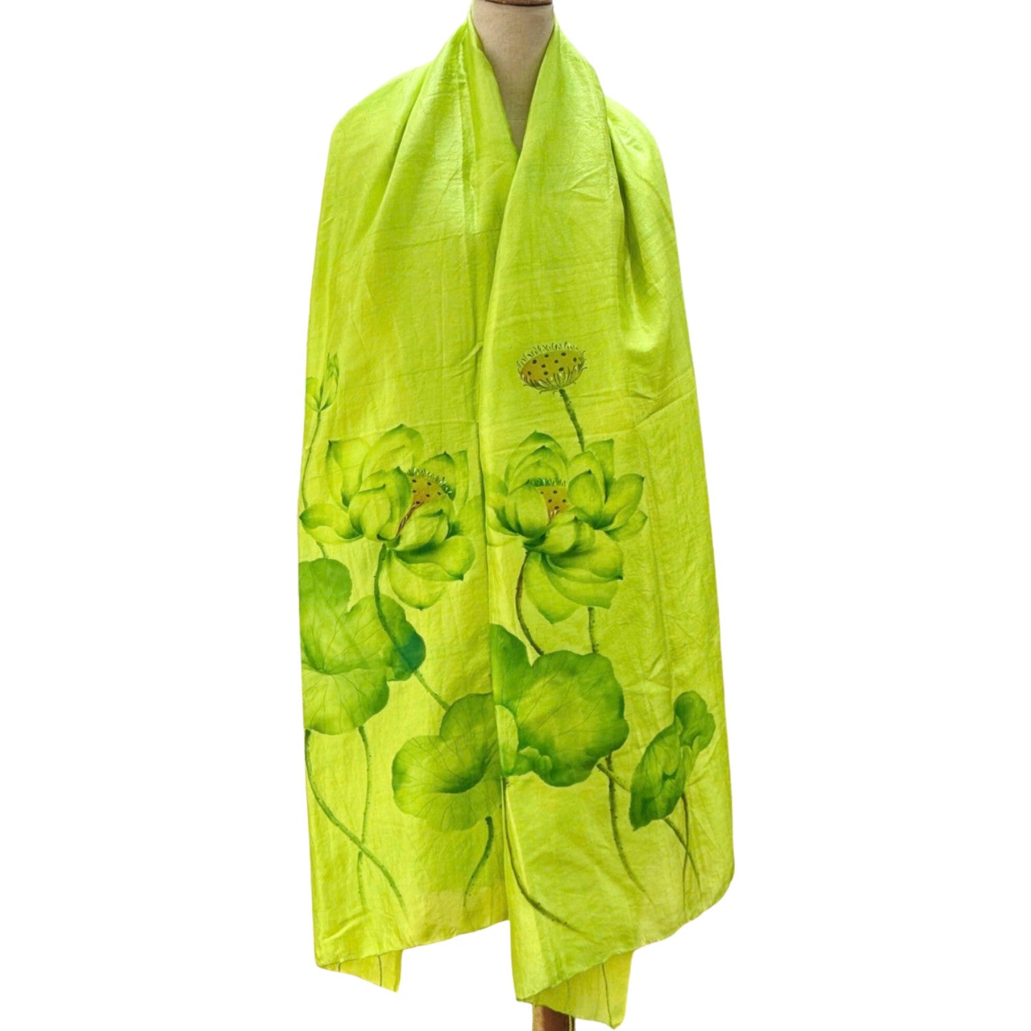 Lotus painted scarf Mulberry Silk Handcrafted