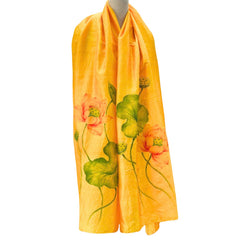 Lotus painted scarf Mulberry Silk Handcrafted