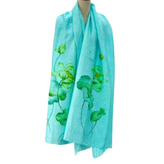 Lotus painted scarf Mulberry Silk Handcrafted