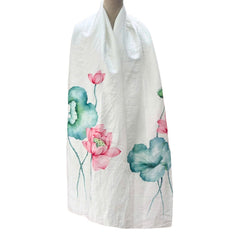 Lotus painted scarf Mulberry Silk Handcrafted