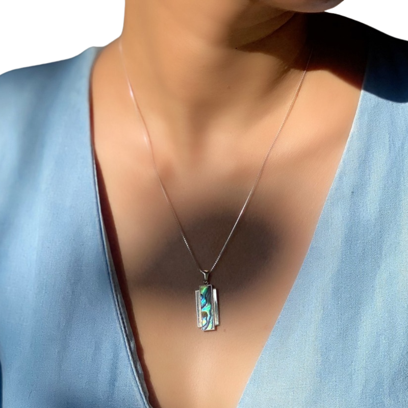 Love Handcrafted Silver Abalone Shell Earrings & Necklace