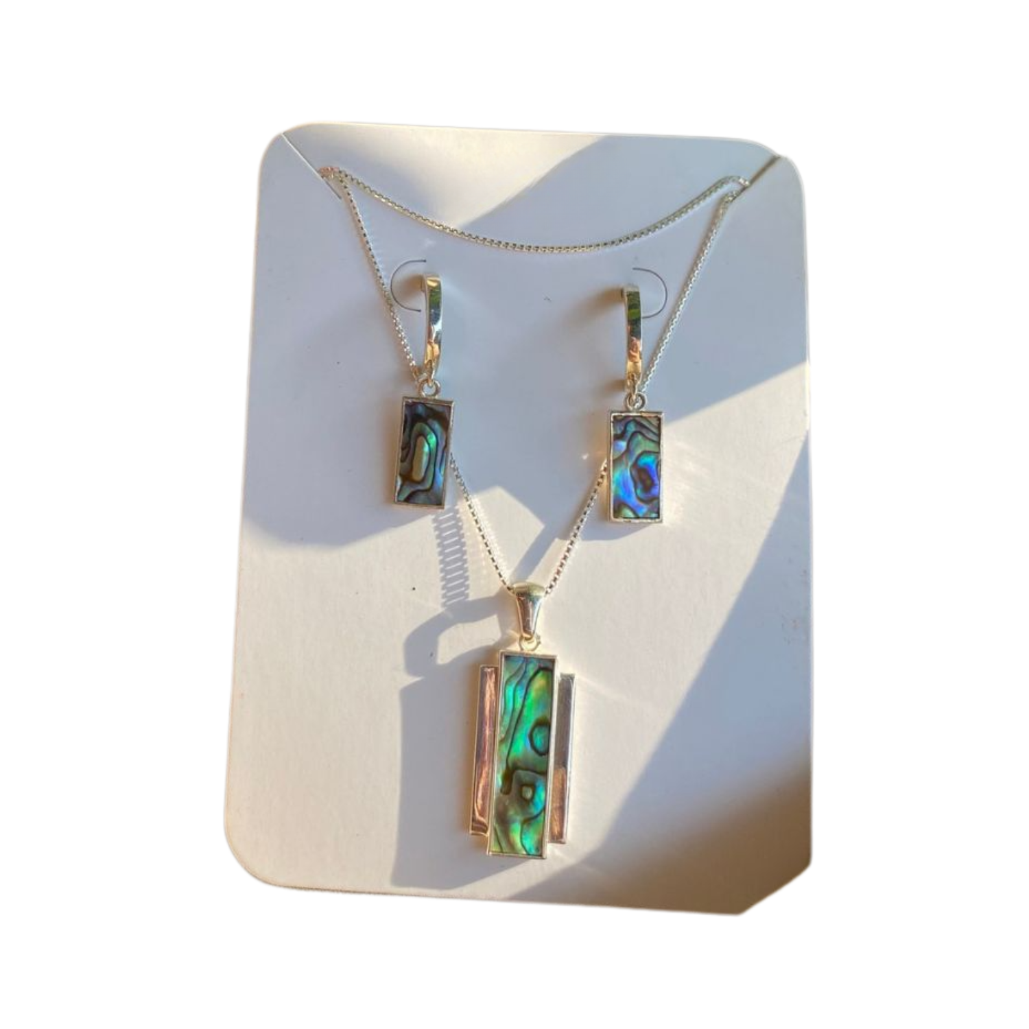 Love Handcrafted Silver Abalone Shell Earrings & Necklace