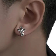 Men's Cross Earrings Handcrafted 925 Sterling Silver