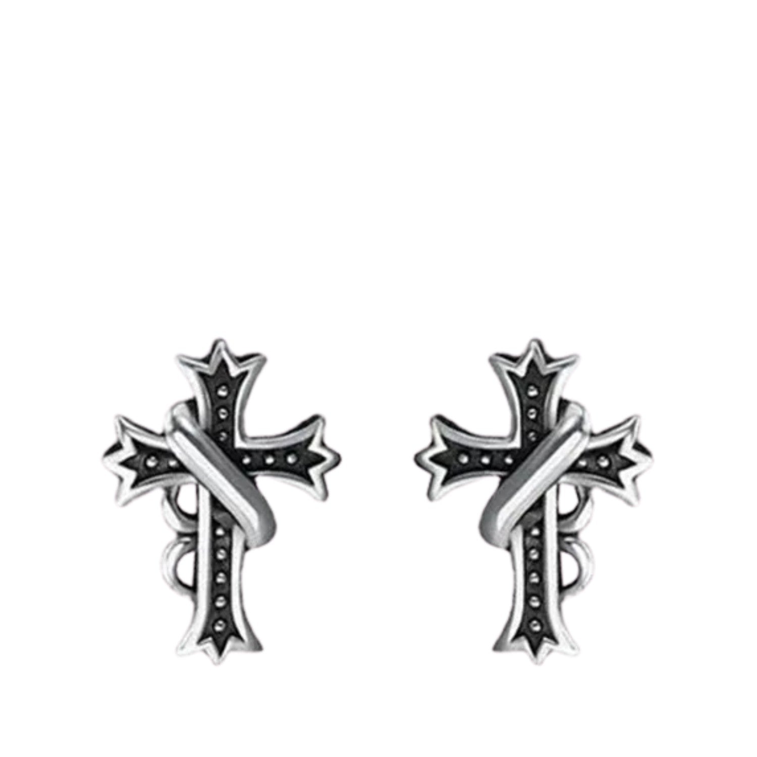 Men's Cross Earrings Handcrafted 925 Sterling Silver