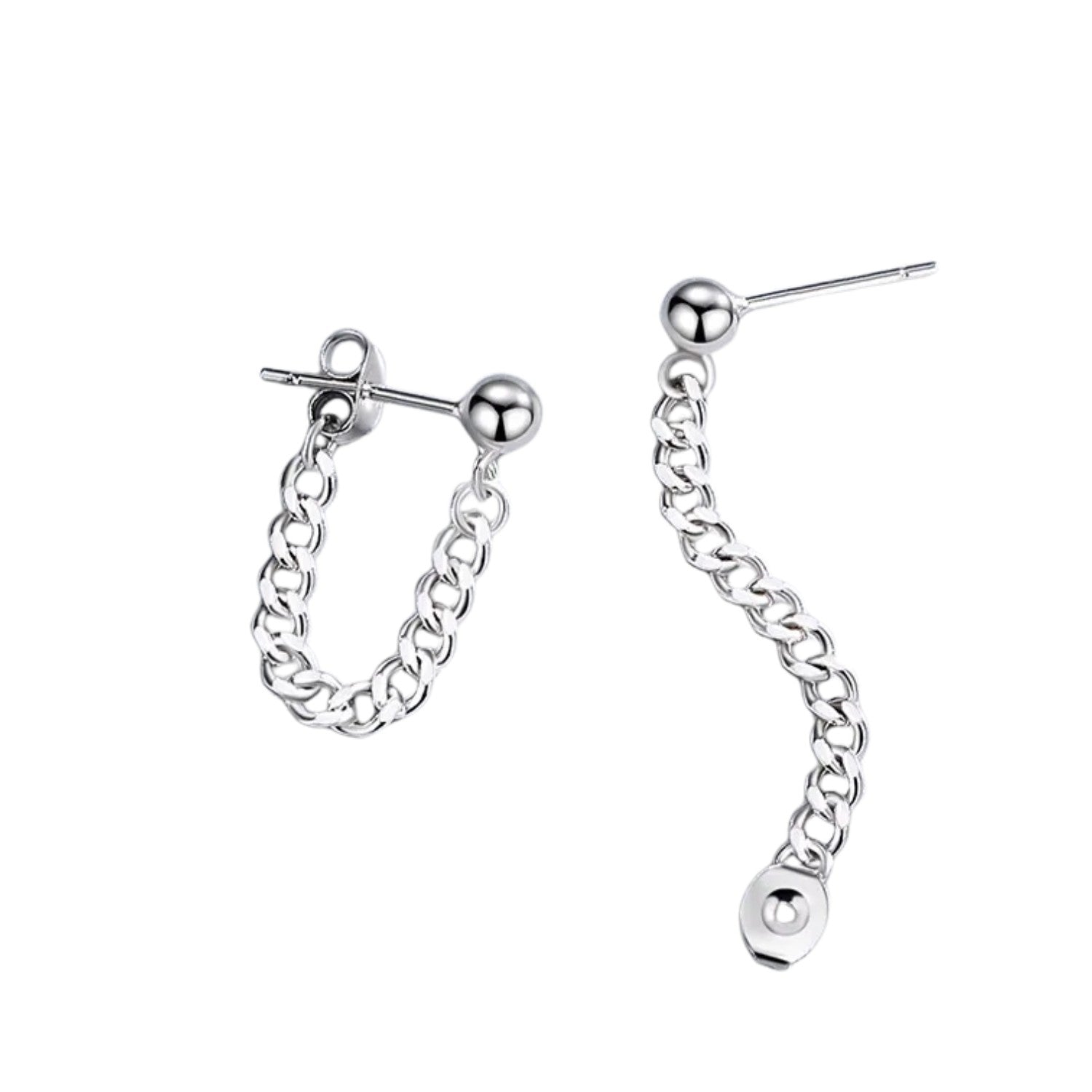 Men's Round Chain Earrings Handcrafted 925 Sterling Silver