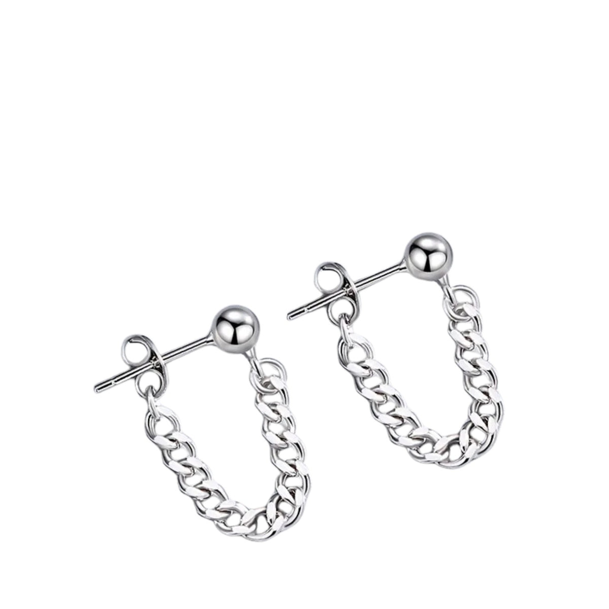 Men's Round Chain Earrings Handcrafted 925 Sterling Silver