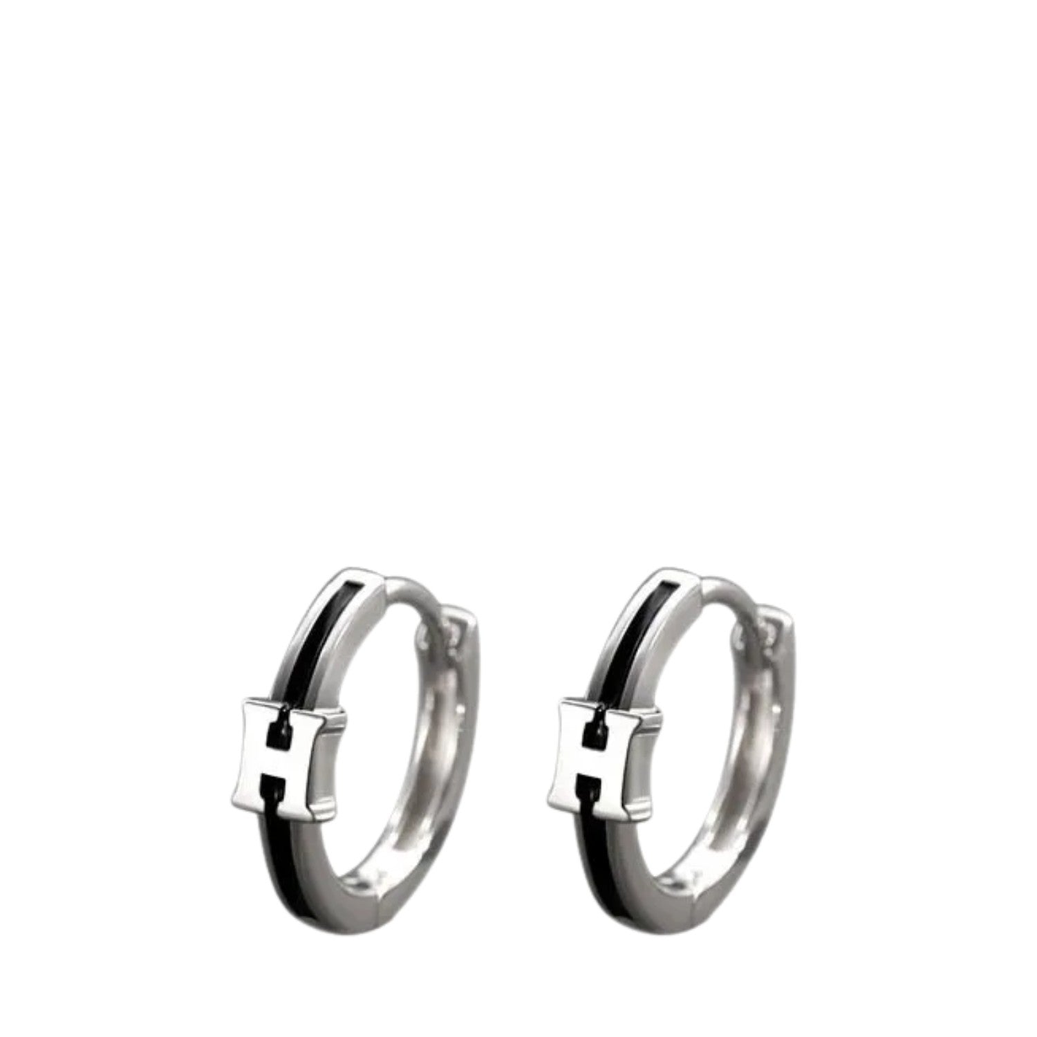 Men's Round H-shaped Earrings Handcrafted 925 Sterling Silver
