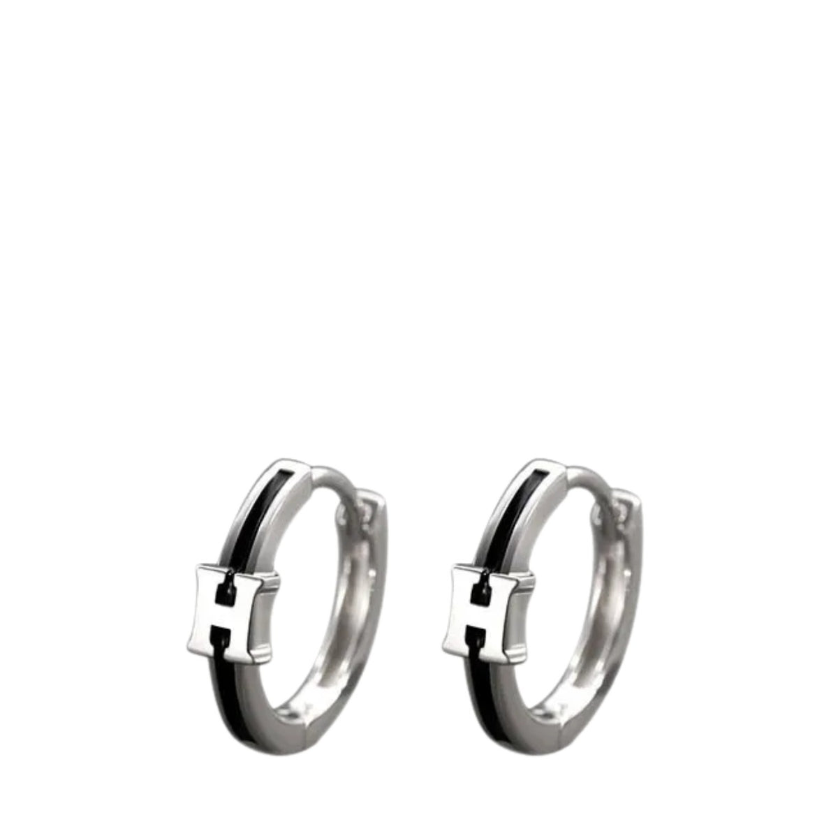 Men's Round H-shaped Earrings Handcrafted 925 Sterling Silver