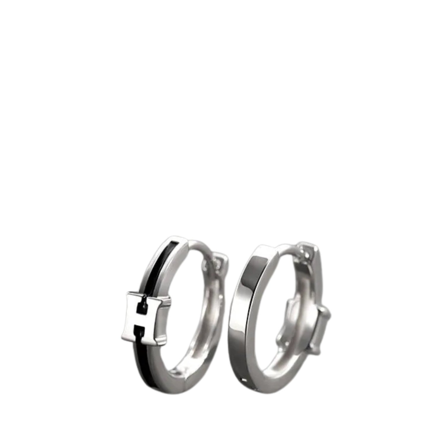 Men's Round H-shaped Earrings Handcrafted 925 Sterling Silver