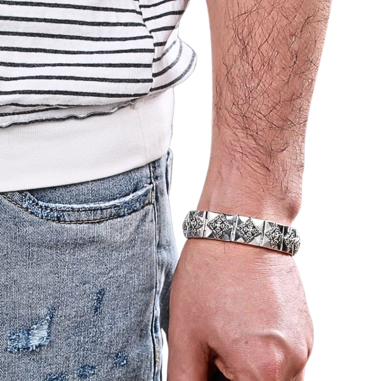 Men's Square Link Bracelet Handcrafted 925 Sterling Silver