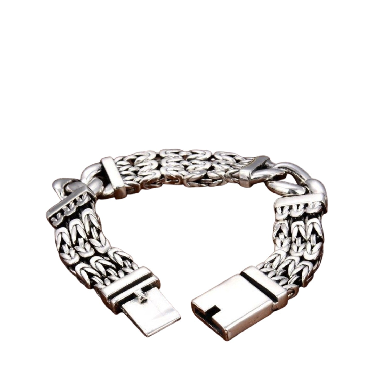 Men's Wide Link Bracelet Handcrafted 925 Sterling Silver