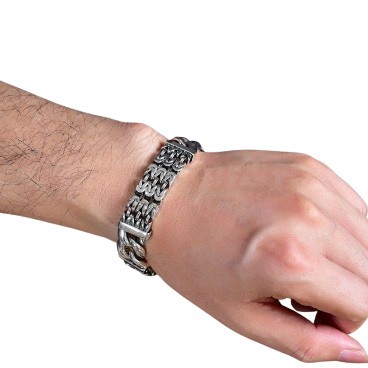 Men's Wide Link Bracelet Handcrafted 925 Sterling Silver