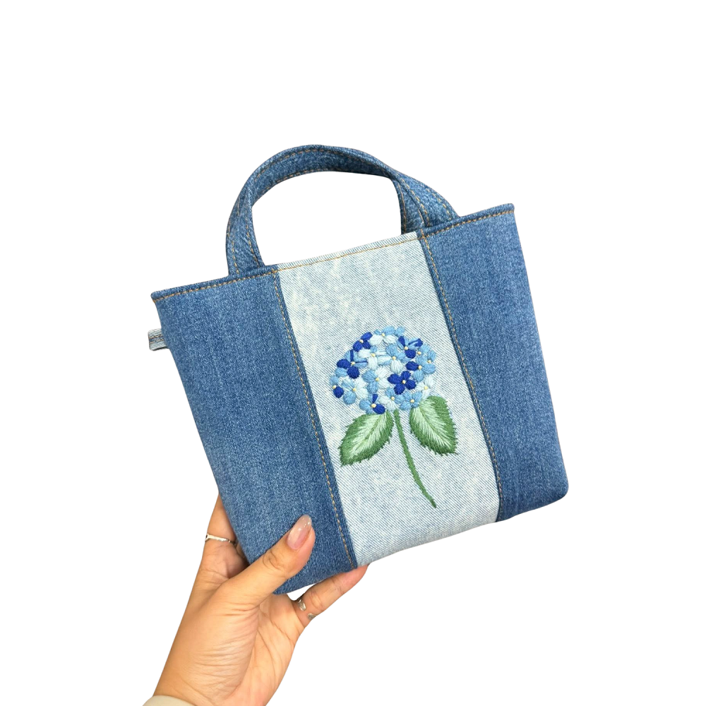 Handmade Upcycled Denim Mini Embroidered Tote Bag