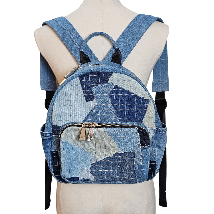 Handmade Upcycled Denim Peony Backpack
