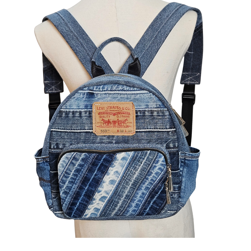 Handmade Upcycled Denim Peony Backpack