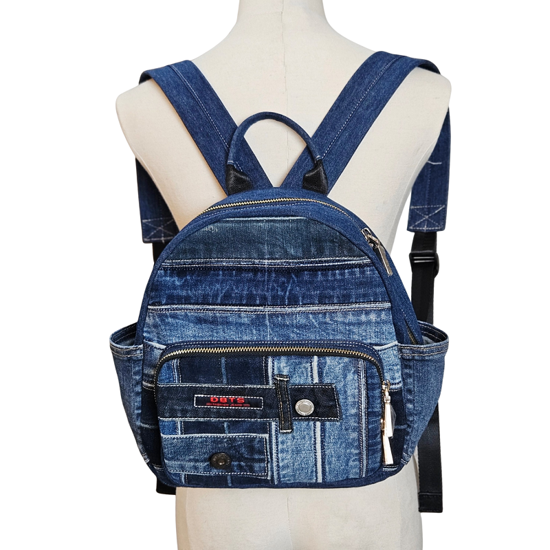 Handmade Upcycled Denim Peony Backpack