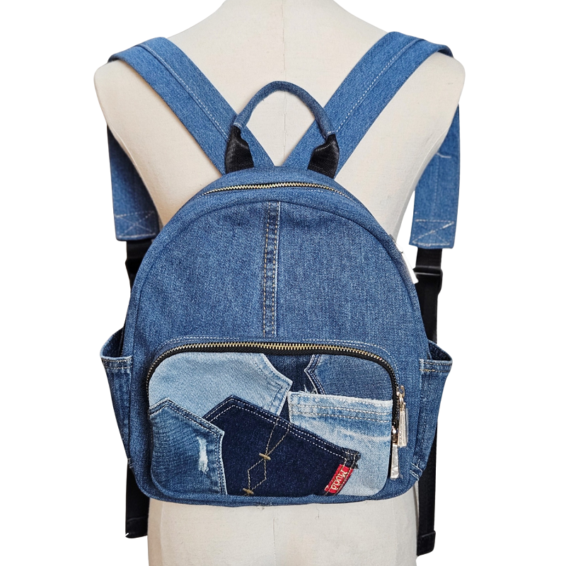 Handmade Upcycled Denim Peony Backpack