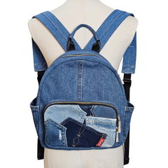 Handmade Upcycled Denim Peony Backpack