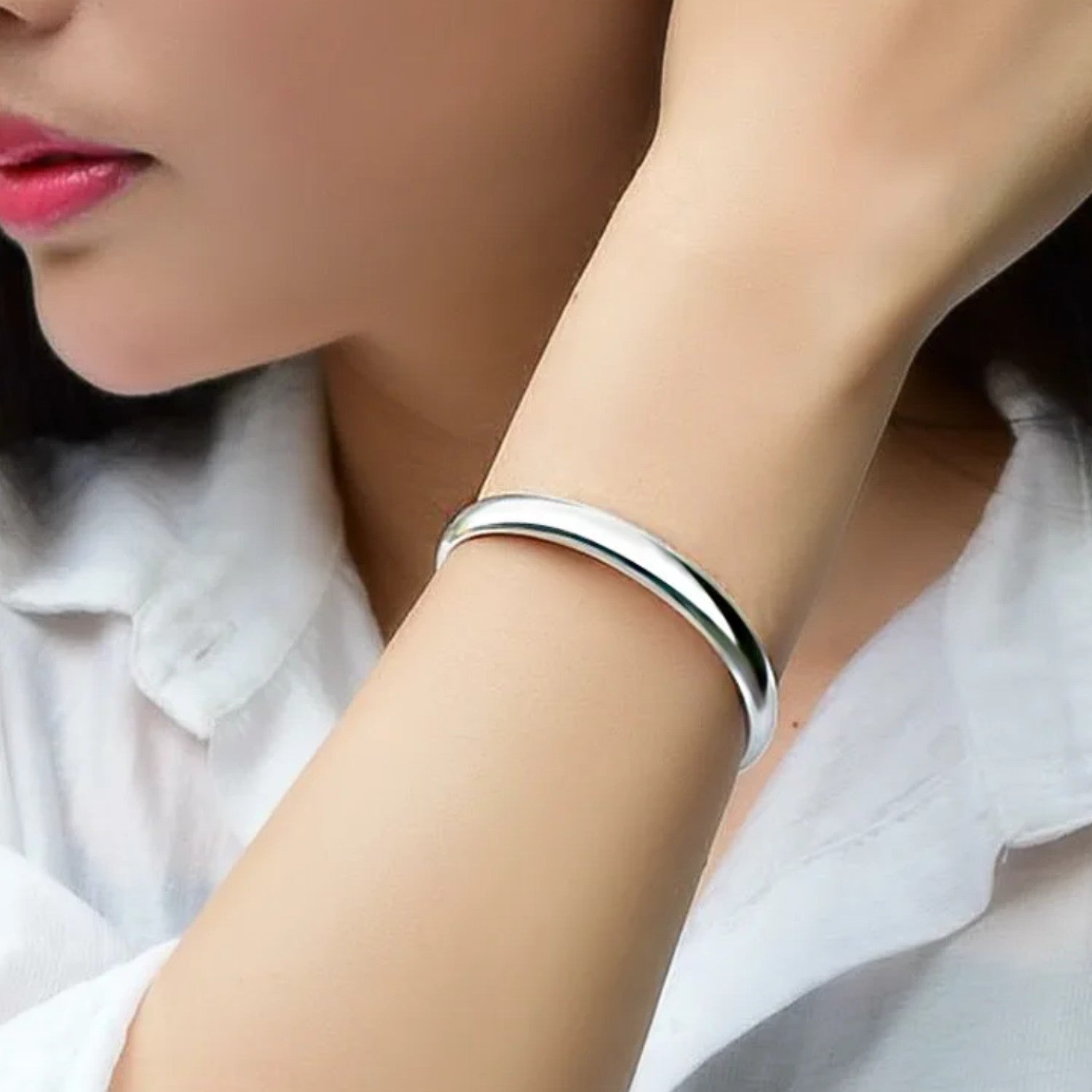 Plain Women's Bracelet Handcrafted 999 Fine Silver