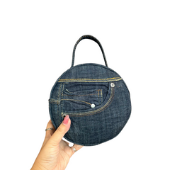 Handmade Upcycled Denim Plain Round Bag