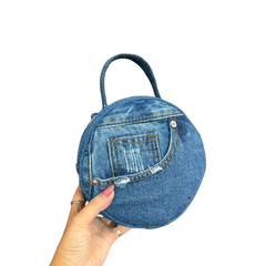 Handmade Upcycled Denim Plain Round Bag