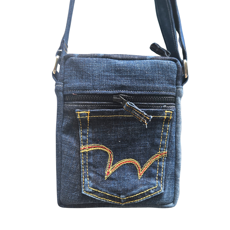 Handmade Upcycled Denim Rectangular Crossbody Bag