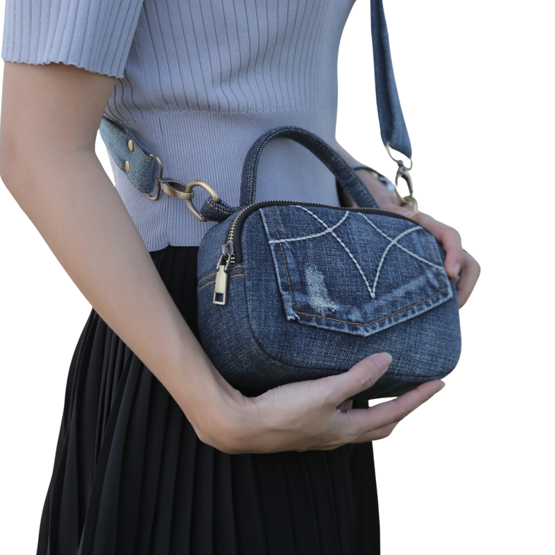 Handmade Upcycled Denim Rectangular Crossbody Bag