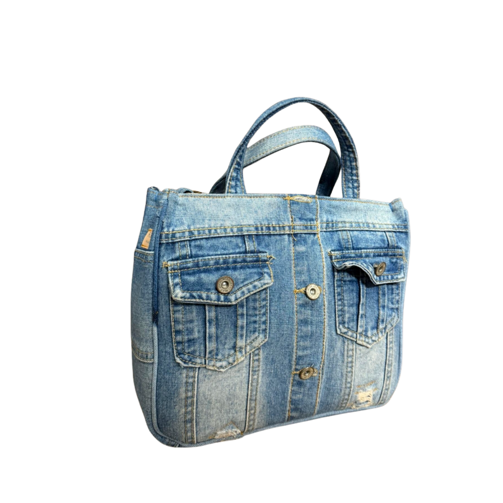 Handmade Upcycled Denim Ribbed Box Bag