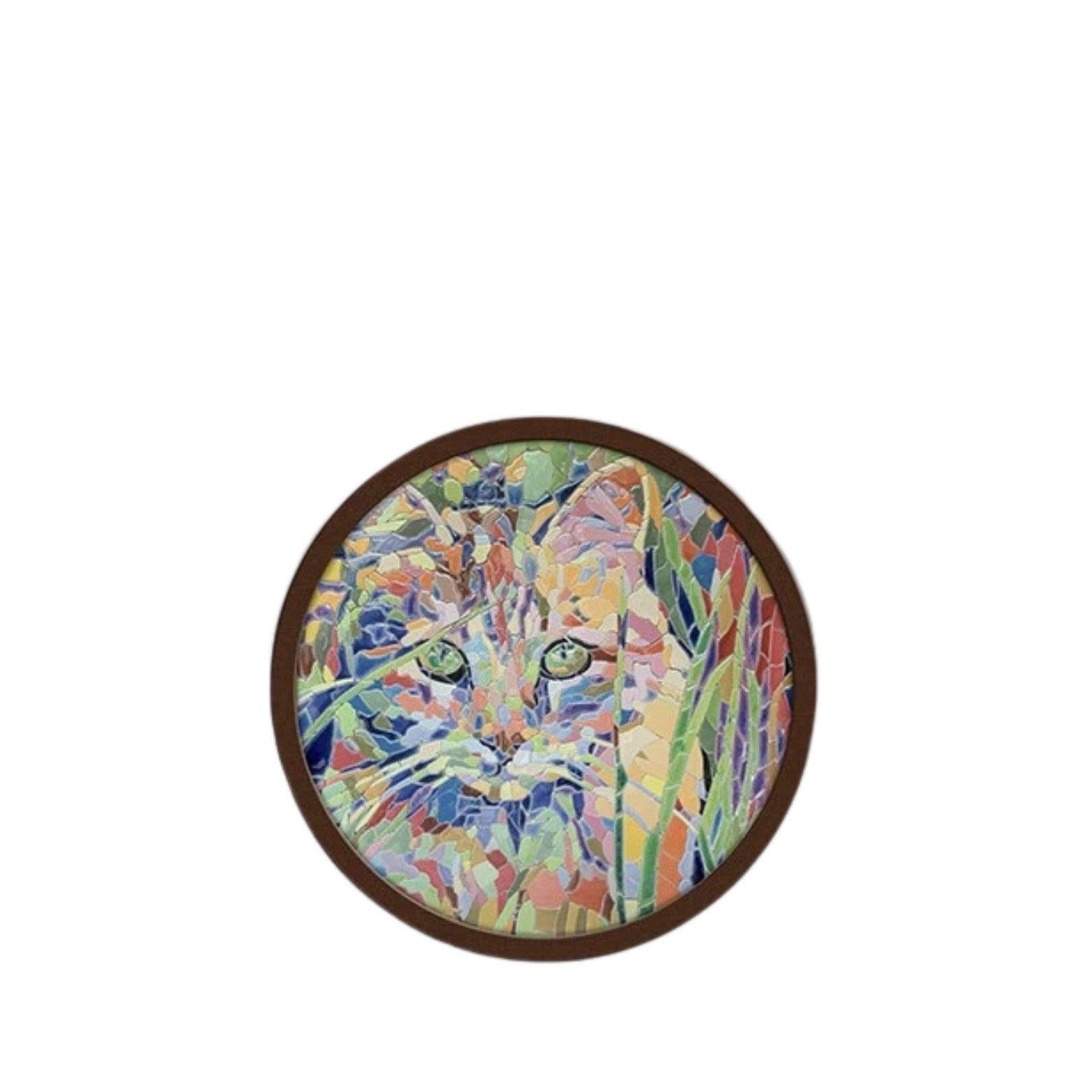 Round Ceramic Wall Art With Cat Design