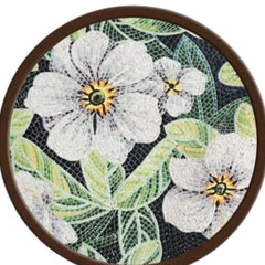 Round Ceramic Wall Art With White Floral Pattern