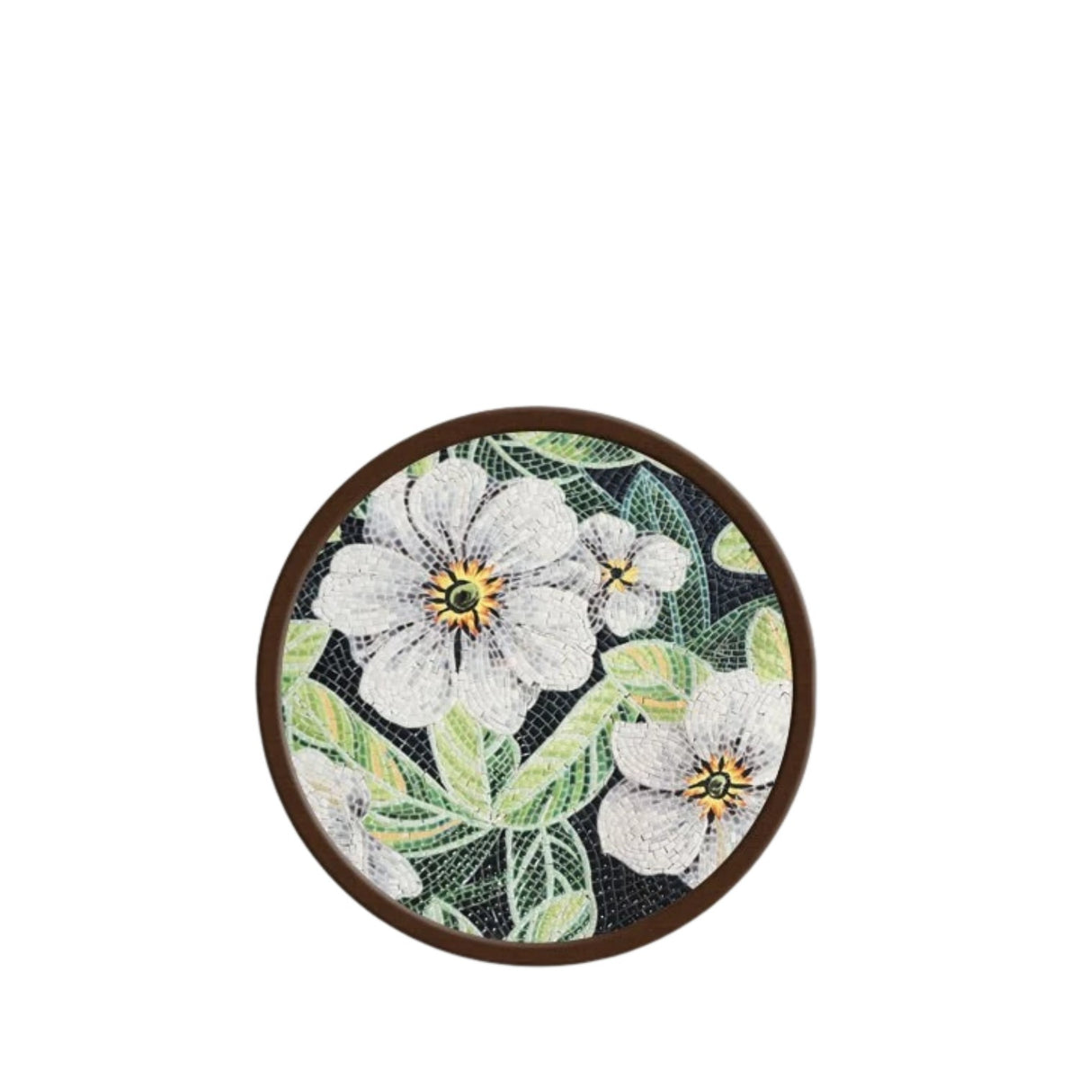 Round Ceramic Wall Art With White Floral Pattern