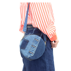 Handmade Upcycled Denim Round Crossbody Bag