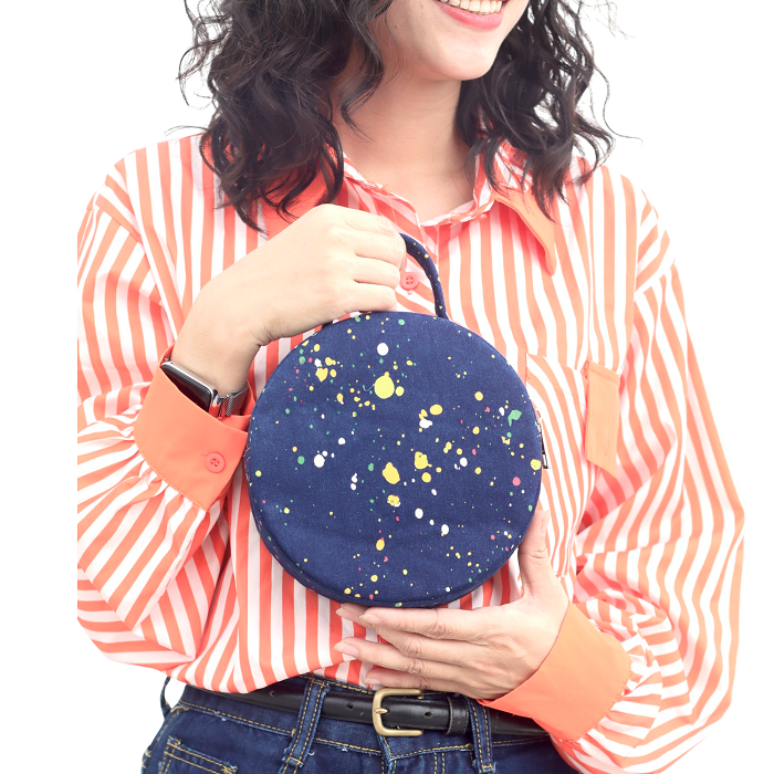 Handmade Upcycled Denim Round Crossbody Bag