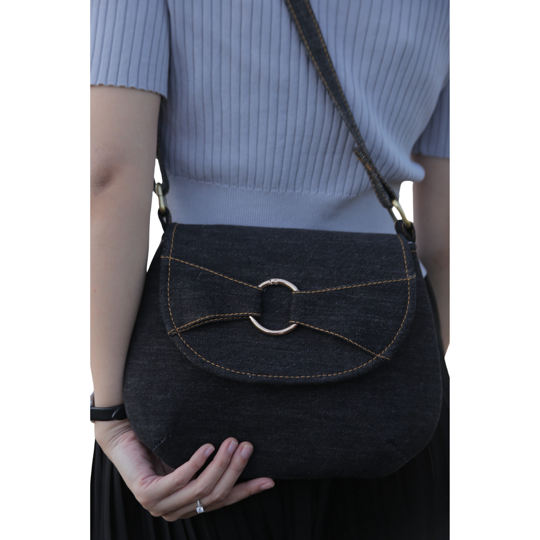 Handmade Upcycled Denim Round Crossbody Bag