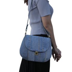 Handmade Upcycled Denim Round Crossbody Bag