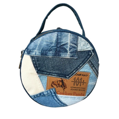 Handmade Upcycled Denim Round Crossbody Bag
